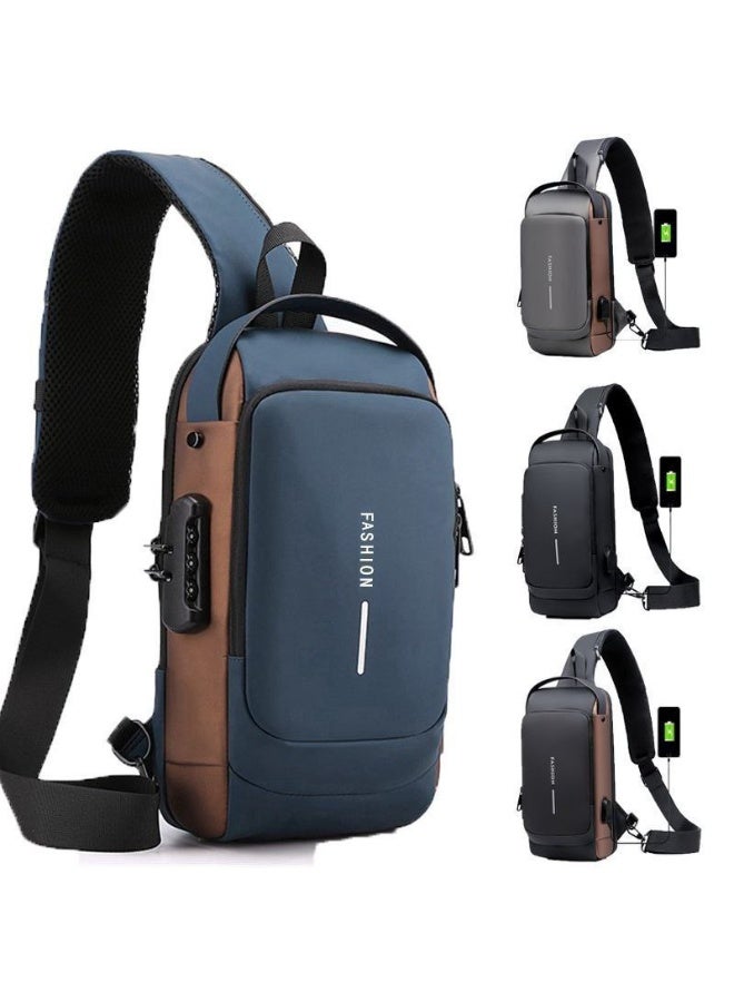 Waterproof Polyester Slim Unisex Crossbody Sling Bag Chest Backpack Men's Shoulder Bag, Leisure Travel Handbag, Hard Shell Anti-Theft Chest Bag - Image 1